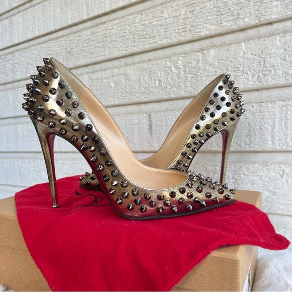 CHRISTIAN LOUBOUTIN Specchio Follies Metallic Spiked Studded Heels 36 - Picture 3 of 12